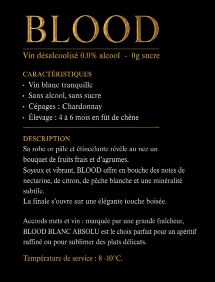 Blood – Chardonnay sans sucre 0% - vue 1 - Blanc